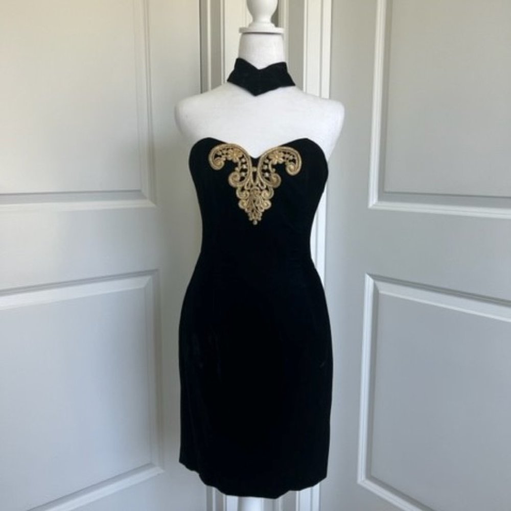 SCOTT McCLINTOCK PETITE EVENING COCKTAIL DRESS IN BLACK VELVET - SIZE 4